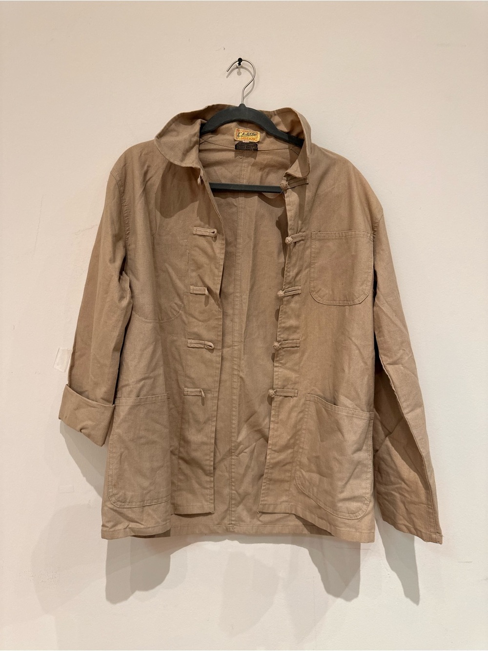 Men's Beige Military-Inspired Toggle Field Jacket